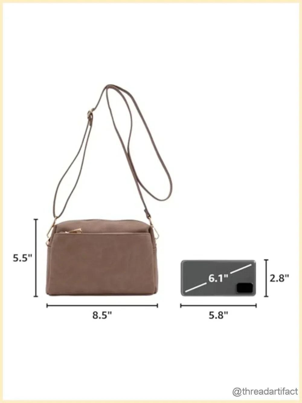 Faux Leather Triple Zip Small Crossbody Bag with Adjustable Strap